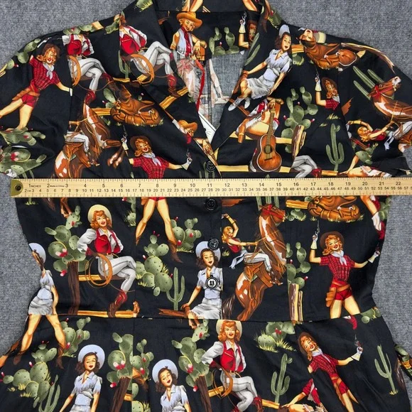 Danielle Amelie Dress XL Black Western Cowgirl Rockabilly Novelty Pinup Cactus - Picture 13 of 14